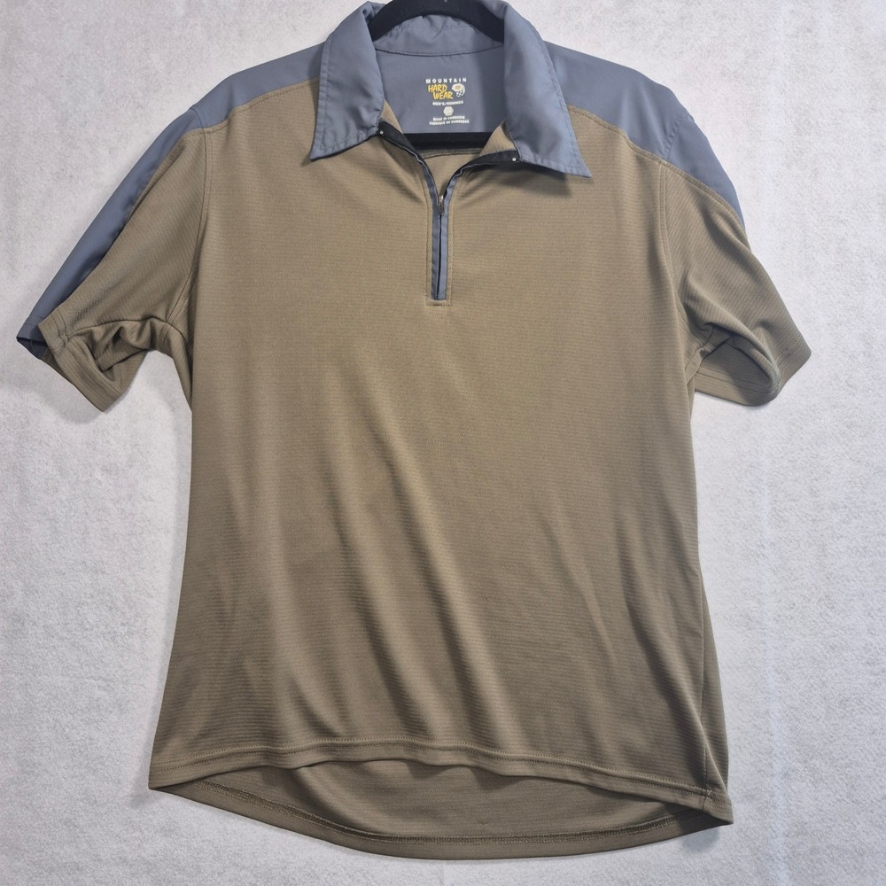 Mountain Hardwear Quarter Zip Polo Men Large Olive Green Grey Performance Hiking